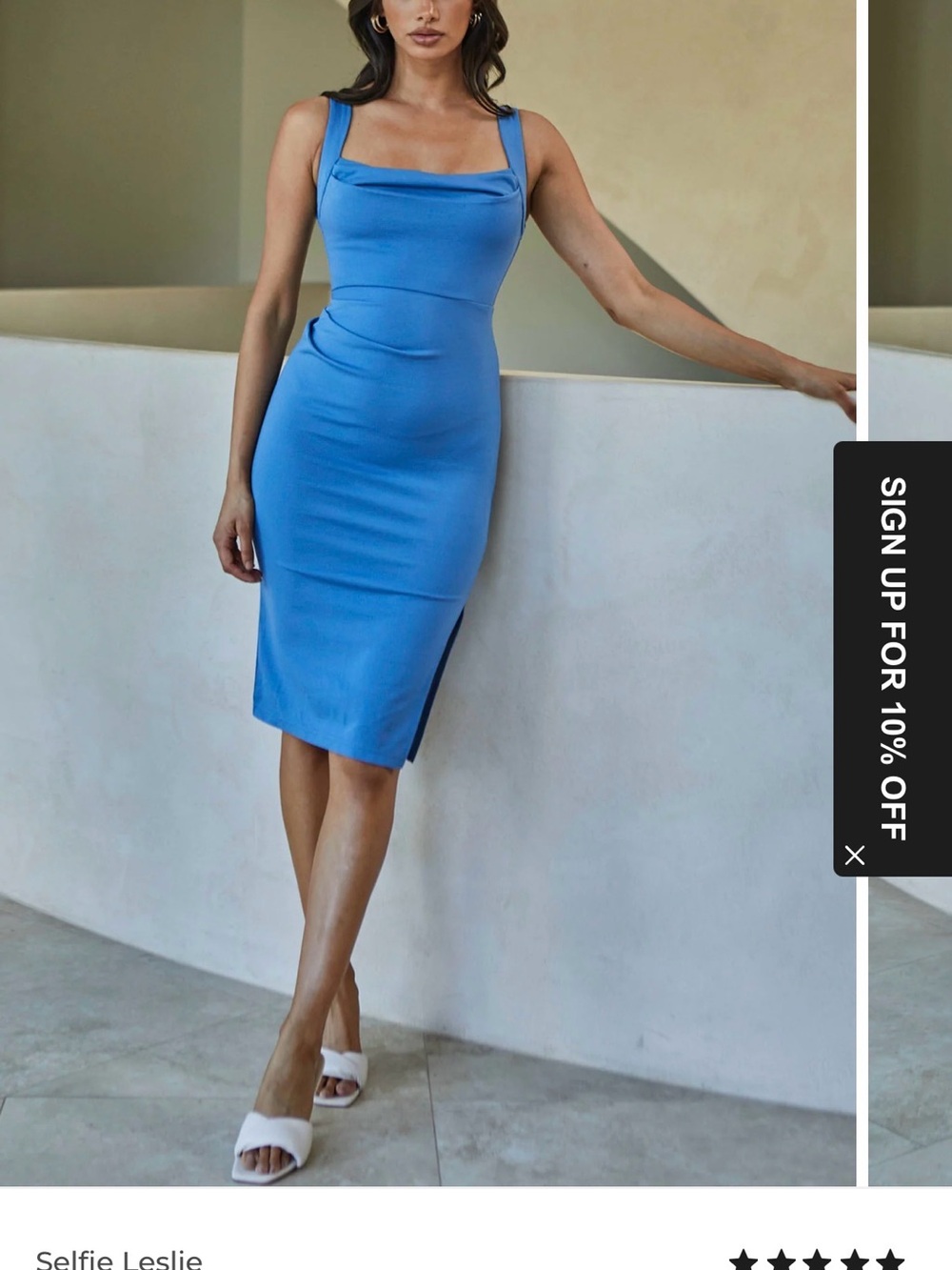 Selfie Leslie Bright Blue Square-Neck Midi Dress with Side Slit